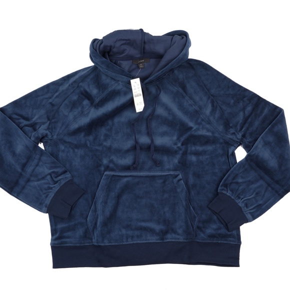 New JCREW Size S Relaxed Velour Hoodie in Navy - Picture 2 of 4